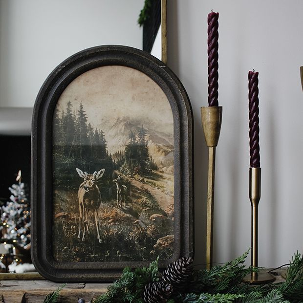 Arched Wood Frame Deer Print | Antique Farm House