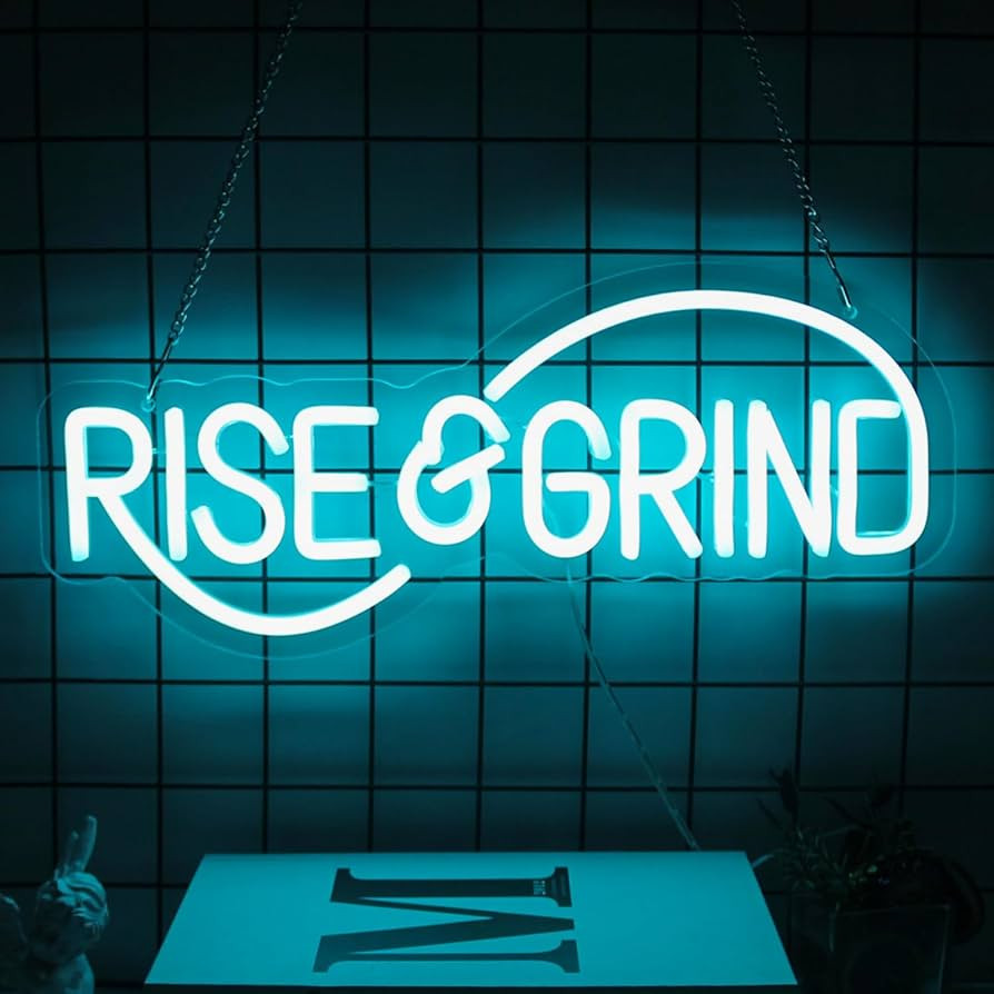 Rise & Grind Neon Sign Hustle LED Neon Signs for Wall Motivational Decor Ice Blue Letter Neon Lig... | Amazon (US)