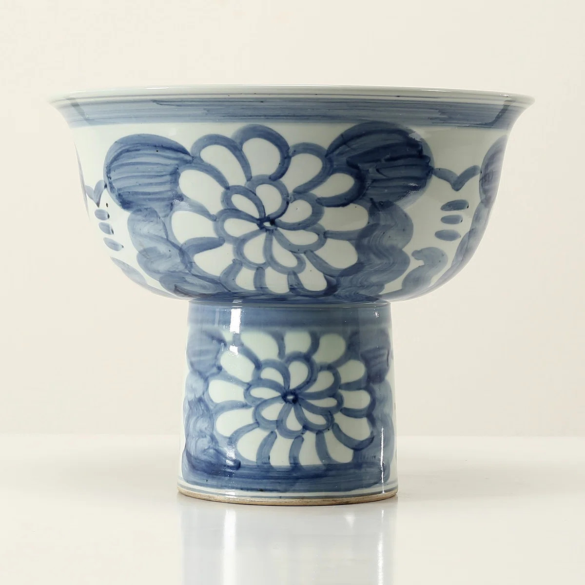Hand Painted Blue and White Pedestal Bowl-16" W x13"H | Wayfair North America