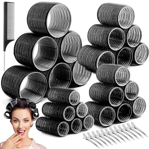 Hair Curler Rollers for Women 24PCS Heatless Hair Roller with 12PCS Clips, 4 Sizes（Jumbo Large Medium Small）Self Grip Holding Hair Rollers for Long Medium Short Thick Fine Volume Thin Bangs Hair | Amazon (US)
