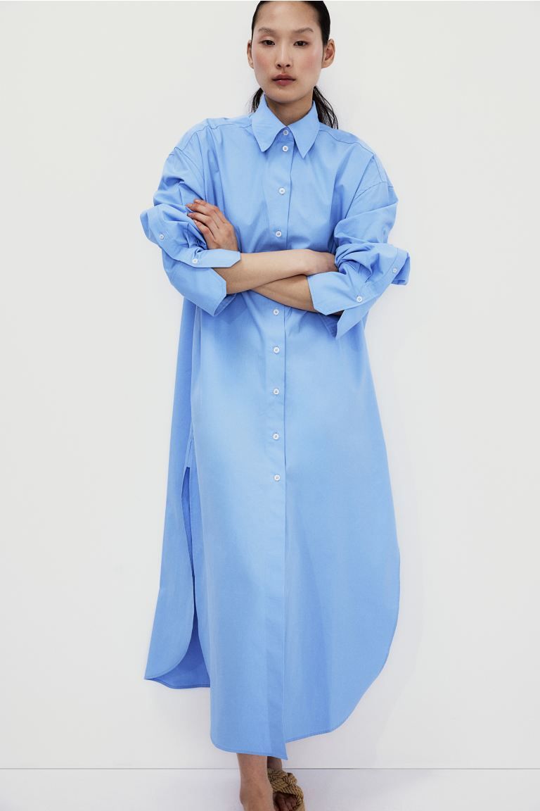 Long cotton shirt dress - Blue - Ladies | H&M GB | H&M (UK, MY, IN, SG, PH, TW, HK)