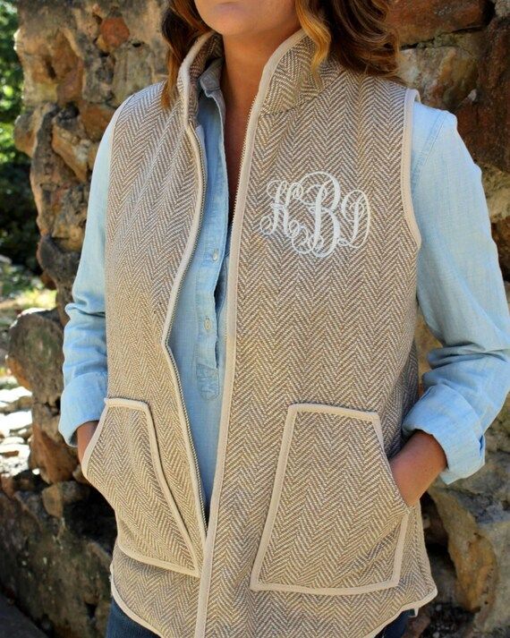 Monogrammed Herringbone Vest- Tan | Etsy (US)