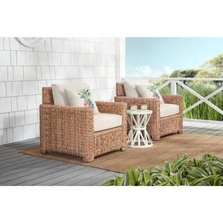 Hampton Bay Laguna Point Natural Tan Wicker Outdoor Patio Stationary Lounge Chair with CushionGua... | The Home Depot
