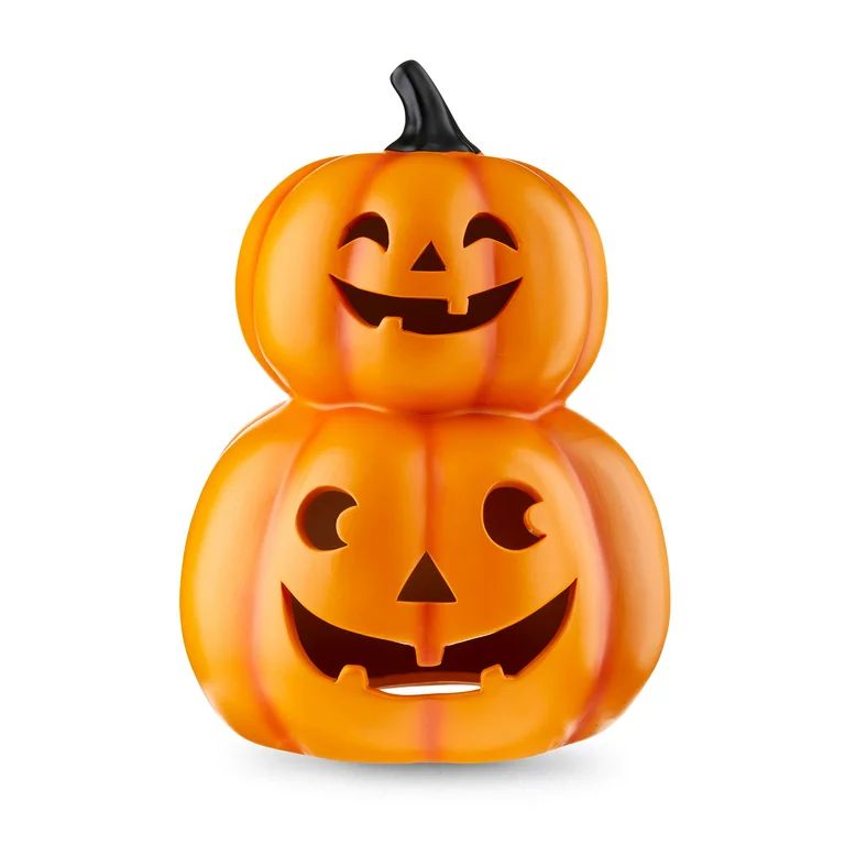 Halloween Clay Double-Stack Jack-o’-Lantern Outdoor Decoration, Orange, 9.9 in L x 9.6 in W x 1... | Walmart (US)
