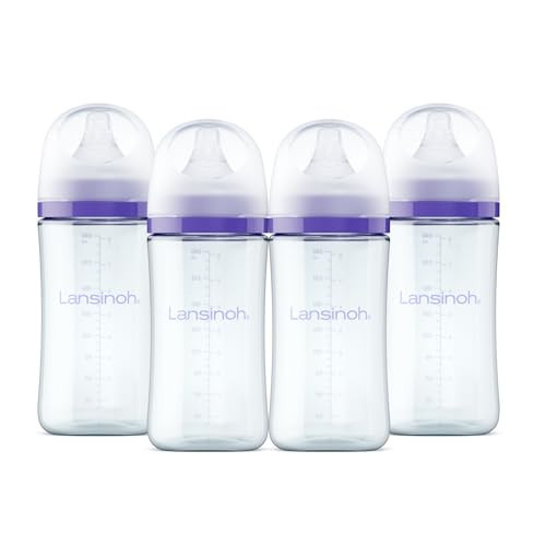 Lansinoh Anti-Colic Glass Baby Bottles, Purple Collar, 8 Ounces, 4 Count | Amazon (US)