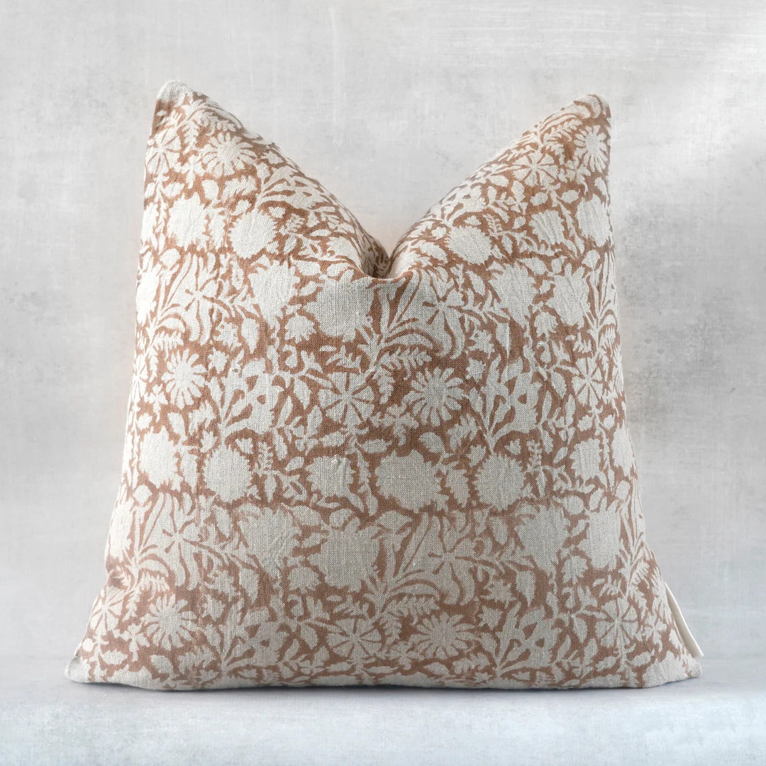 Rust Brown Pillow Cover | Terracotta Warm Rust Pillow Cover | Designer Floral Brown on Natural Li... | Etsy (US)