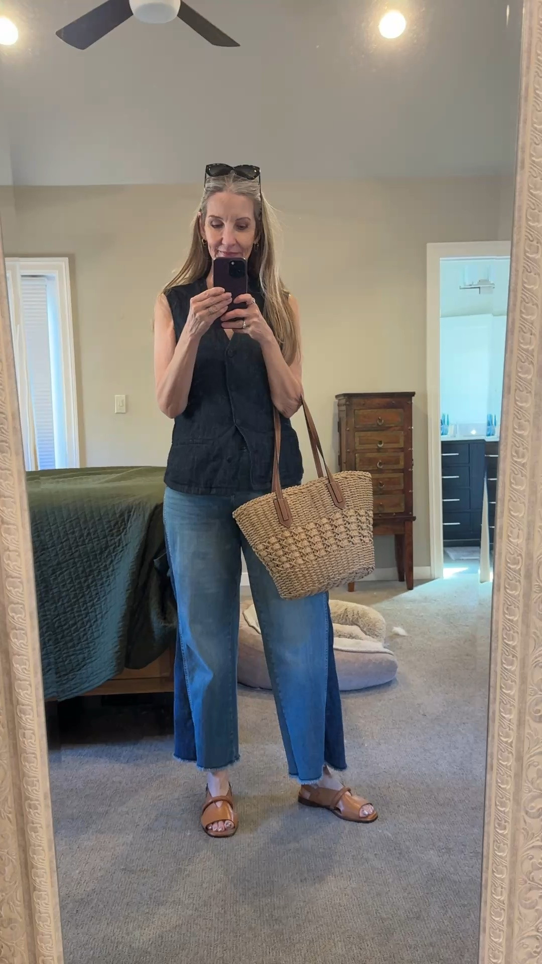 What I’m wearing today. #summerootd #styleover50 #denimvest #cooljeans #leathersandals #effortlesschic #simplestyle
Size down 1 size in the jeans. I’m wearing an 8.

#LTKSeasonal #LTKOver40 #LTKgrwm