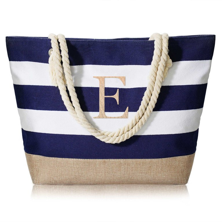 AUNOOL Initial Canvas Beach Tote Bag for Women Large Travel Beach Essential Beach Tote Bag With Z... | Walmart (US)
