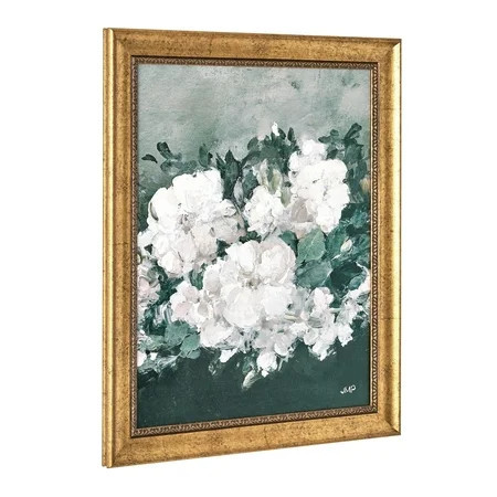 Beautiful Spring Beauty White Floral Wall Art – Brush Texture Print in Antique Gold Frame – Elegant Flower Art, 16x20 | Walmart (US)