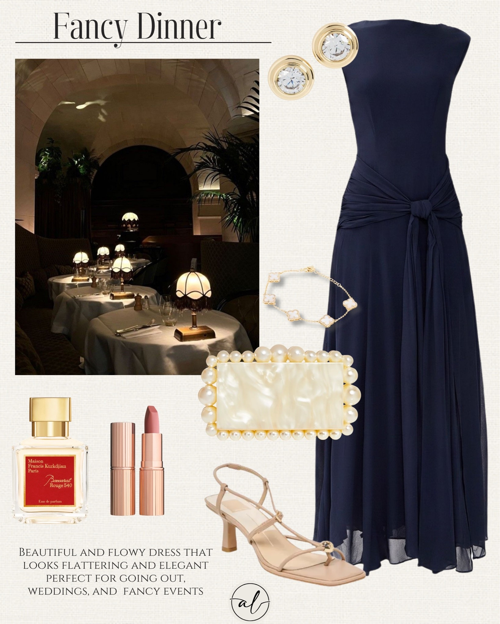 Fancy dinner outfit idea 
Beautiful and flowy dress that looks flattering and elegant. Perfect for going out, weddings, and fancy events

#LTKU #LTKSeasonal #LTKootd