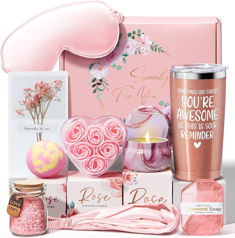 Birthday Gifts for Women Friendship, Rose Relaxing Spa Gifts Basket for Women Self Care Gifts, Th... | Amazon (US)