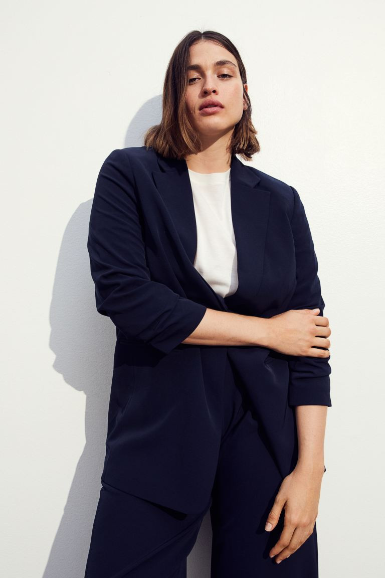 Gathered-sleeve Jacket - Navy blue - Ladies | H&M US | H&M (US + CA)