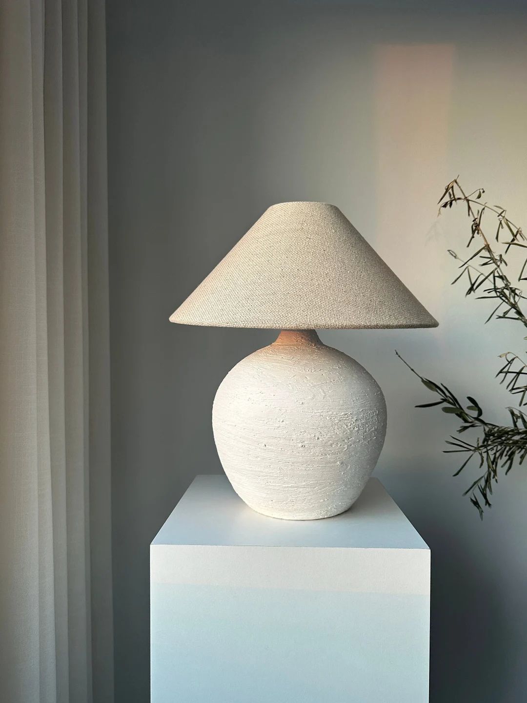 Unglazed Ceramic Textured Stoneware / Earthenware Style Nordic Bohemian Table Lamp Bedside Lamp f... | Etsy (US)