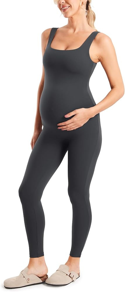 MOMANDA Maternity Jumpsuit Workout Romper for Pregnancy Seamless Leggings Bodysuit Sleeveless Squ... | Amazon (US)