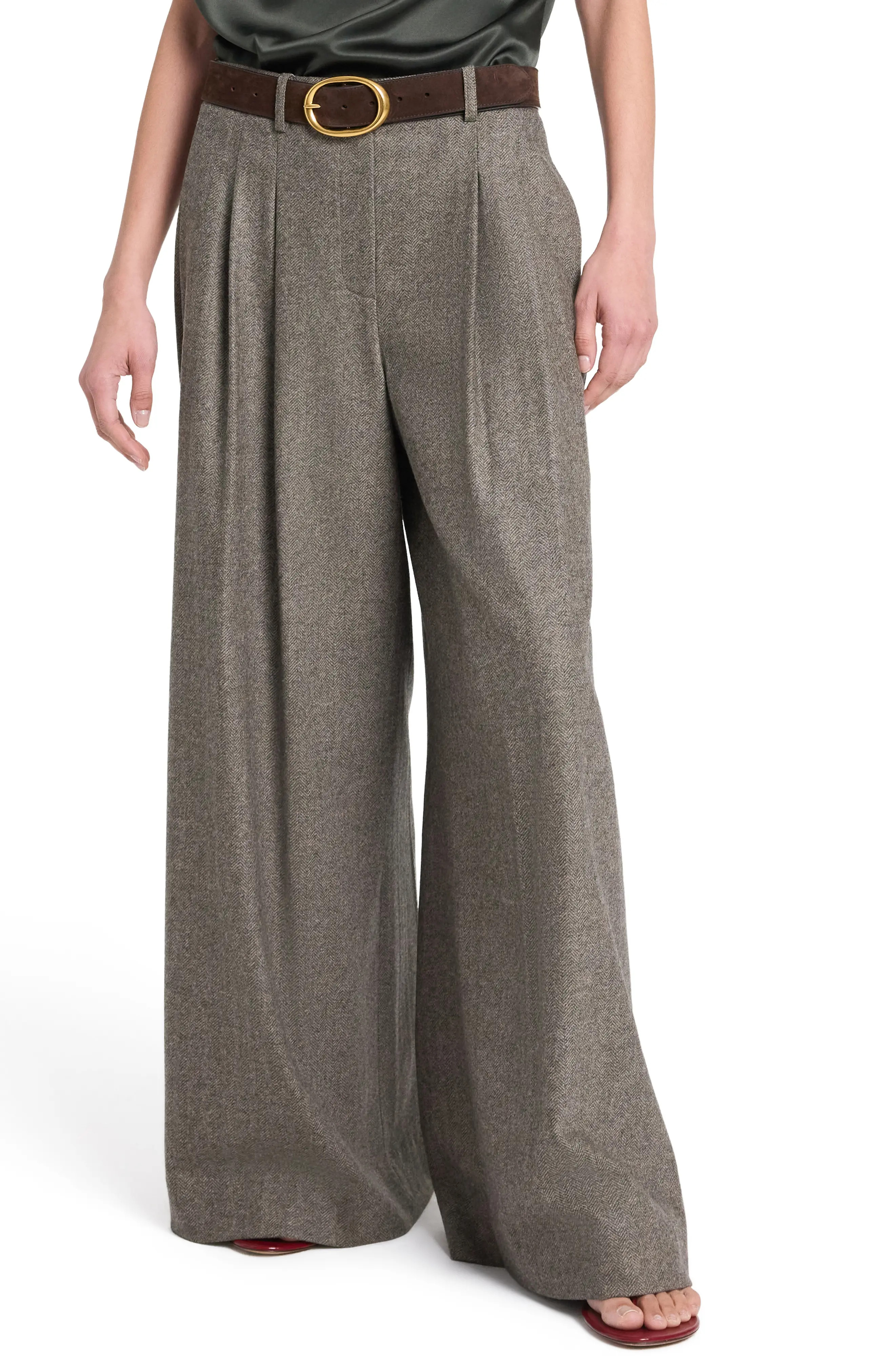 TWP Avery Herringbone Wool Blend Wide Leg Pants (Women) | Nordstrom | Nordstrom