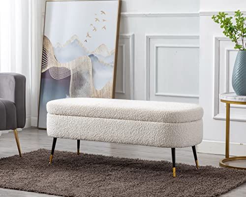 CIMOTA Modern Upholstered Storage Bench for Bedroom Sherpa Ottoman Entryway Beach Faux Fur End of... | Amazon (US)