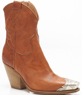Brayden Leather Metal Toe Tip Western Booties | Dillard's
