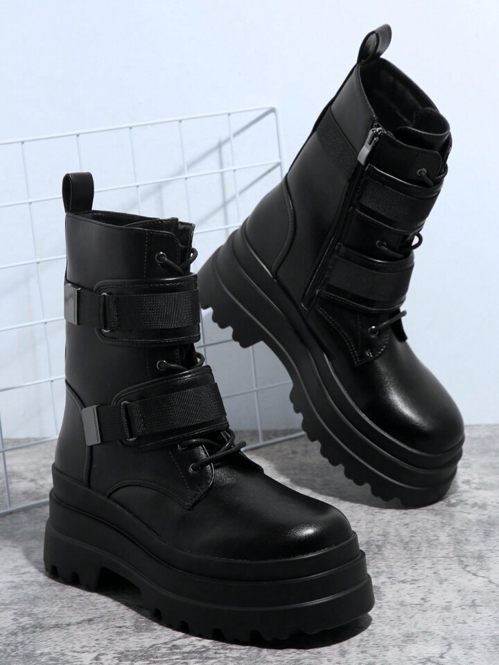 Faux Leather Lace Up Lug Sole Combat Boots | SHEIN