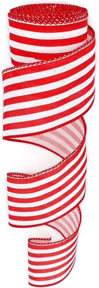 Leecogo Ribbon Wired,2 1/2”x10 Yard,Red White Stripe Ribbon for Easter, Christmas, Wreath, Spri... | Amazon (US)