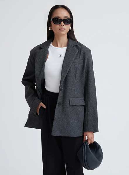 Dark Grey Textured Wool Blazer - Ellea | 4th & Reckless
