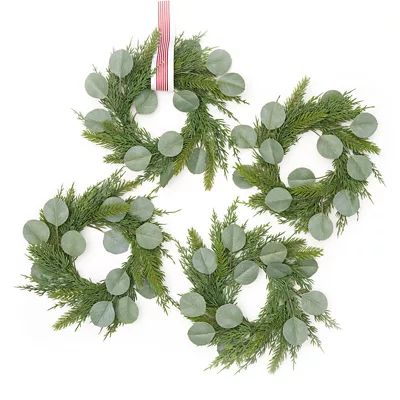 Style Me Pretty 9-Inch Mini Christmas Wreaths with Ribbon in Green (Set of 4) | Bed Bath & Beyond | Bed Bath & Beyond