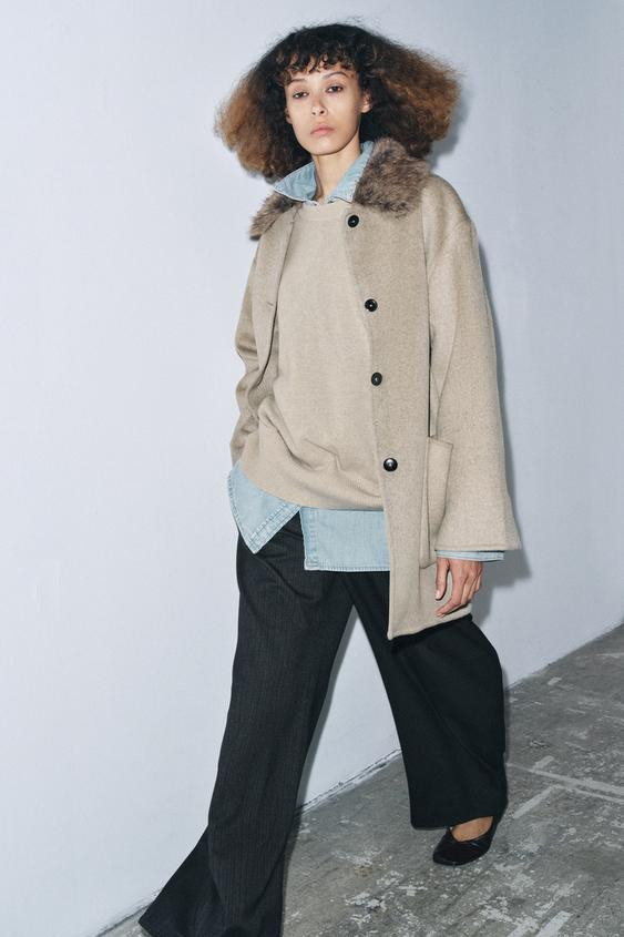WOOL BLEND COAT WITH FAUX FUR COLLAR ZW COLLECTION | Zara US