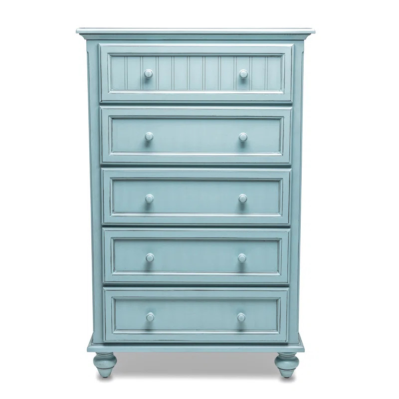 Kolya 5 Drawer Coastal Chest Solid Wood with Sturdy Glides | Wayfair North America