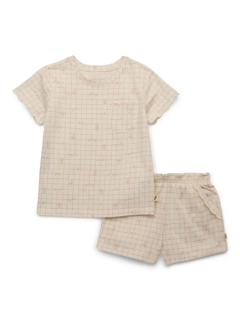 easy-peasy Toddler Girls Organic Jersey Sleeve Tee & Scallop Shorts Set, 2-Piece, Sizes 18M-5T | Walmart (US)