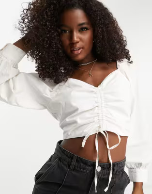 Levi's ruched long sleeve blouse in white | ASOS (Global)