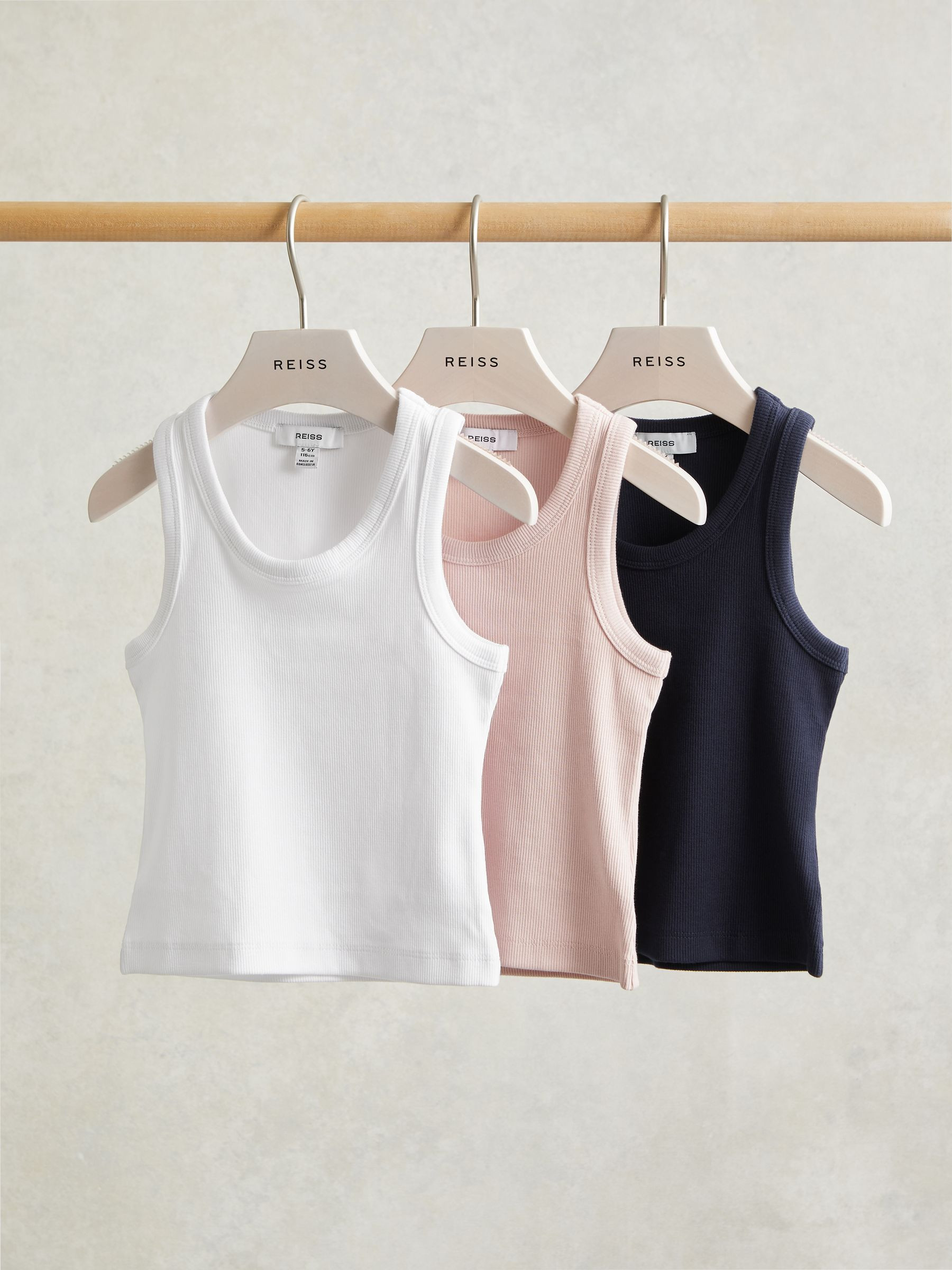 Reiss 9-13 yrs Stretch-Cotton Ribbed Vests in White/Pink/Navy | REISS | Reiss US