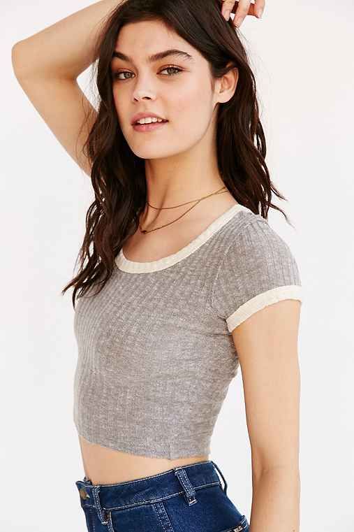Truly Madly Deeply Cole Ribbed Cropped Top,GREY,S | Urban Outfitters US