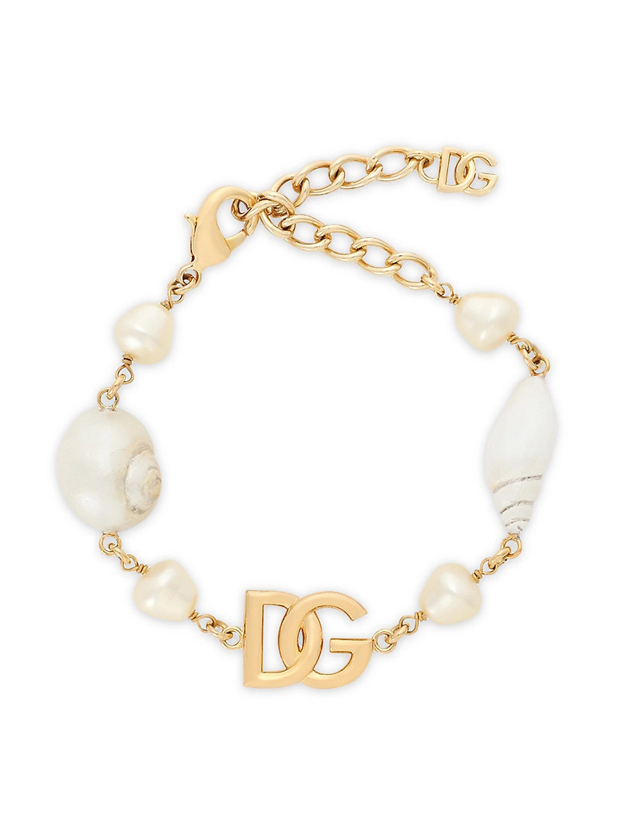 Women's Goldtone, Imitation Pearl & Shell Monogram Bracelet - Yellow Gold | Saks Fifth Avenue