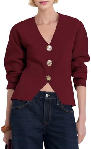 Daacee Cardigan Sweaters for Women V Neck Long Sleeve Gold Button Down Knit Cardigans Tops Outwea... | Amazon (US)