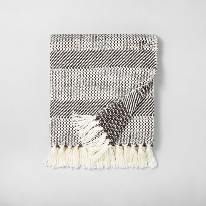 Allover Stripe Twill Throw Blanket Railroad Gray / Sour Cream - Hearth & Hand™ with Magnolia | Target
