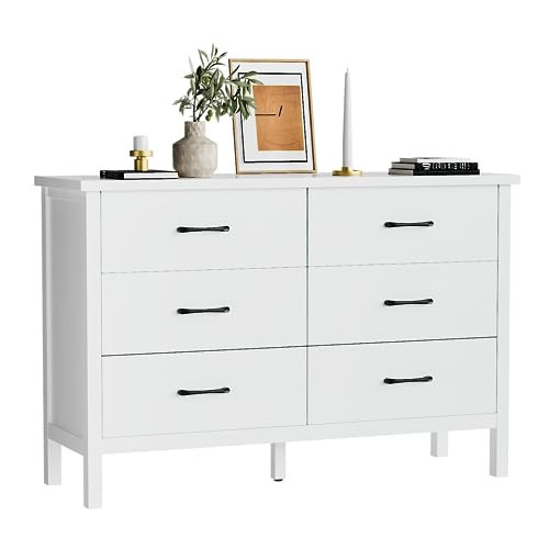 LYNSOM White Dresser for Bedroom, 6 Drawer Dresser with Metal Handles, Modern Wood Chest of Drawers for Living Room, Entryway and Hallway | Amazon (US)
