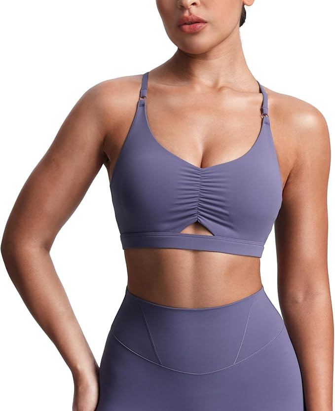 Aoxjox Women's Workout Sports Bras Cross Back Fitness Athletic Velura Ruched Bra PlushFlex™ Yog... | Amazon (US)