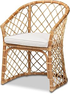 Baxton Studio Orchard Dining Chair Dining Chair White Fabric Upholstered and Natural Brown Rattan... | Amazon (US)