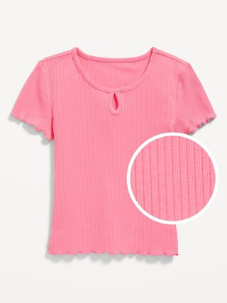 Short-Sleeve Keyhole Cutout Lettuce-Edge Top for Girls | Old Navy (US)