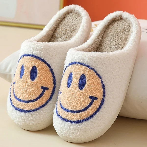 Smiley Face Slippers for Women Men Anti-Slip Soft Plush Comfy Indoor Slippers Couple Style Home S... | Walmart (US)