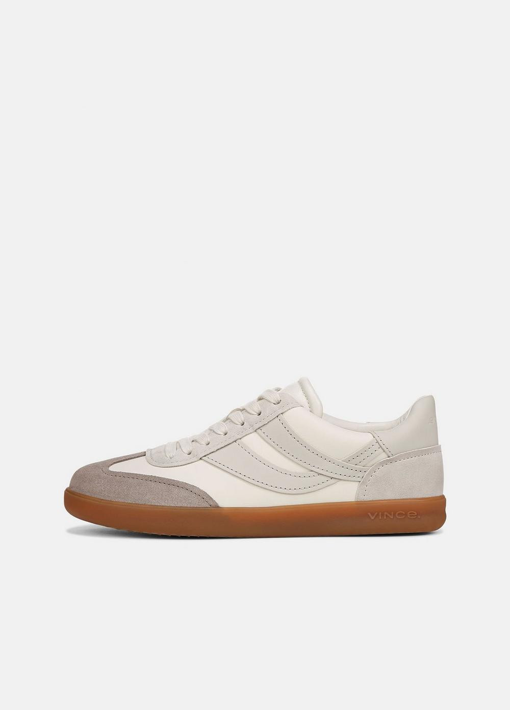 Women's Oasis Leather And Suede Sneaker, White Foam/horchata/hazelstone, Size 5.5 Vince | Vince LLC