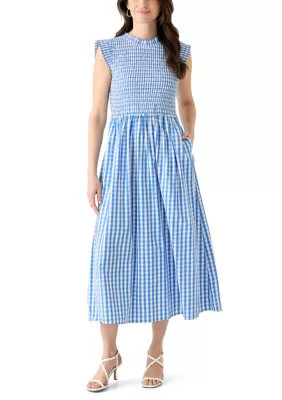 Crown & Ivy Women's Sleeveless Smocked Midi Dress, Blue, 12 | Belk