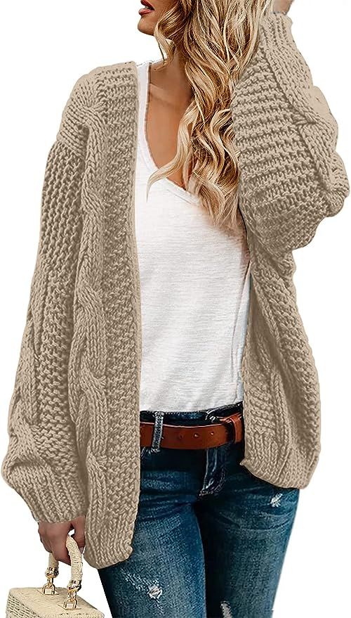PrinStory Womens Chunky Open Front Sweaters Long Sleeve Soft Knit Cardigan Loose Outwear Coat | Amazon (US)