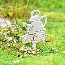 Sungmor Vintage Cast Iron Decorative Garden Stake, Rustic White Welcome Yard Art Sign with Stake, 12.6" Tall Metal Watering Can Stake with Welcome Sign, Lawn Patio Backyard Outdoor Spring Decor | Amazon (US)