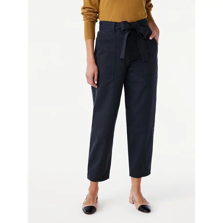 Free Assembly Women's High Rise Belted Barrel Pants, 26” Inseam for Regular, Sizes 0-18 | Walmart (US)