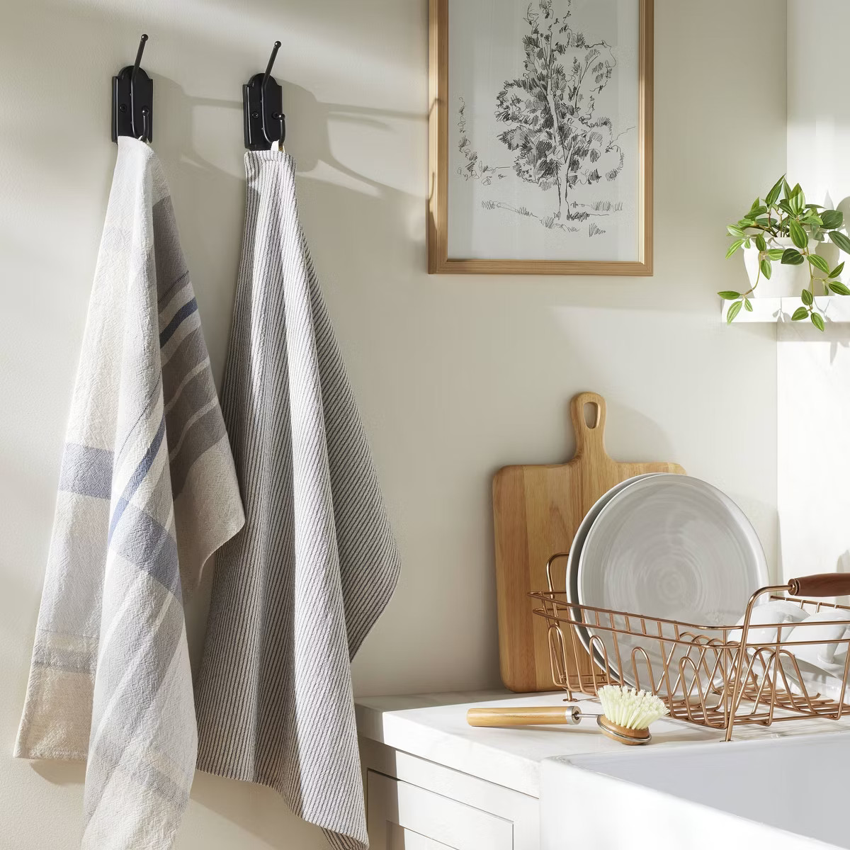 2ct Plaid & Stripe Kitchen Towels Blue/Gray/Cream - Hearth & Hand™ with Magnolia | Target