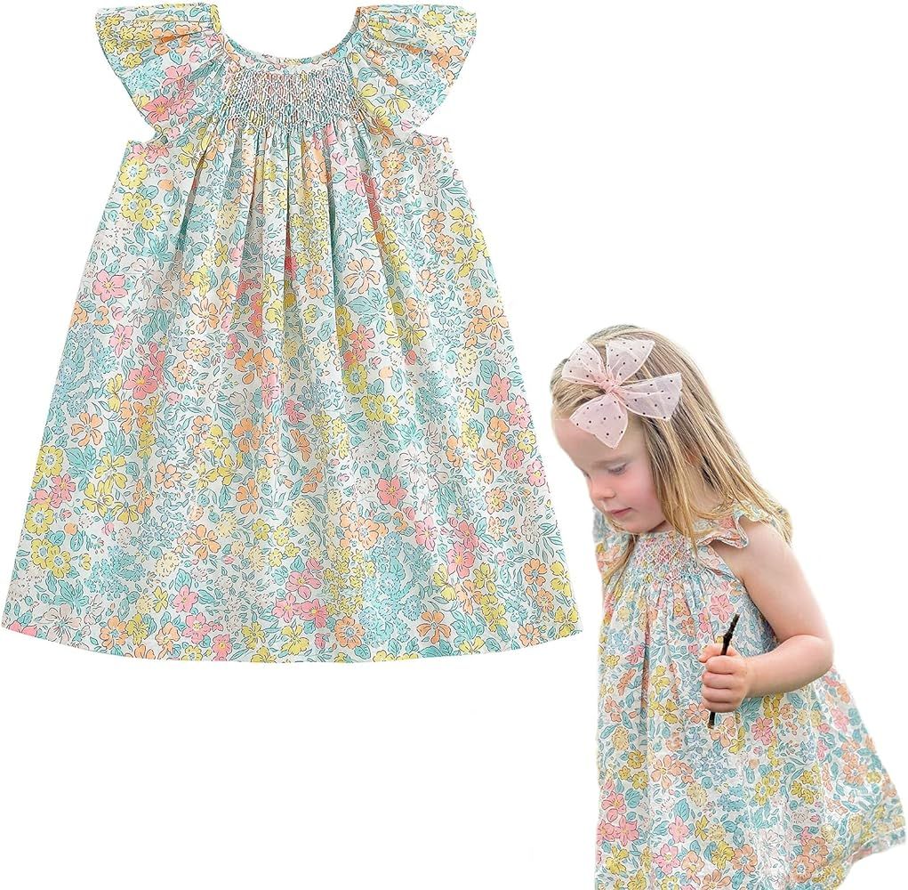 Simplee kids Baby Girls Casual Dress Toddler Smocking Dress Floral Print Sundress for Spring Summ... | Amazon (US)