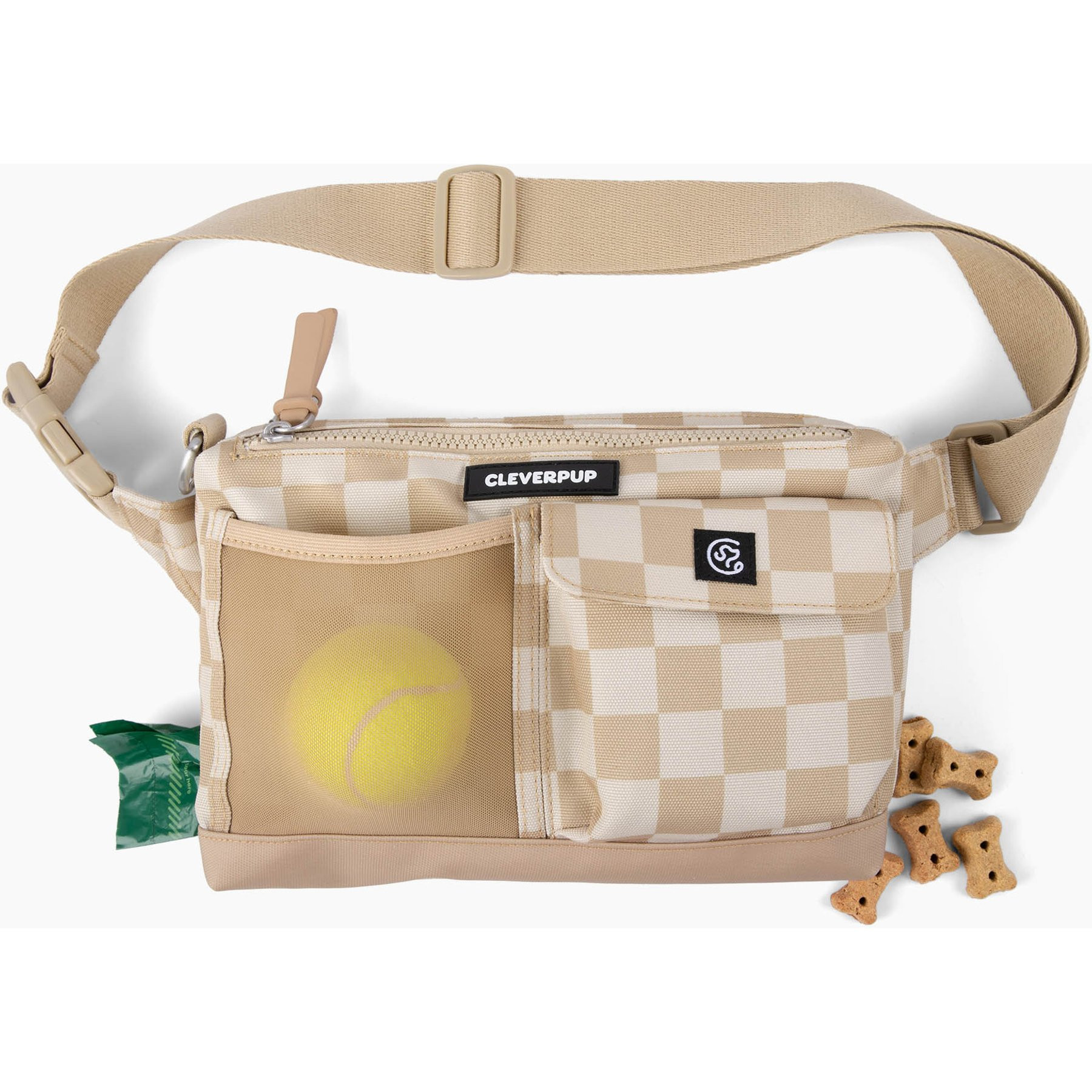 Cleverpup Dog Walk & Train Sling Bag with Poop Bag Dispenser & Treat Pocket, Checkerboard | Chewy