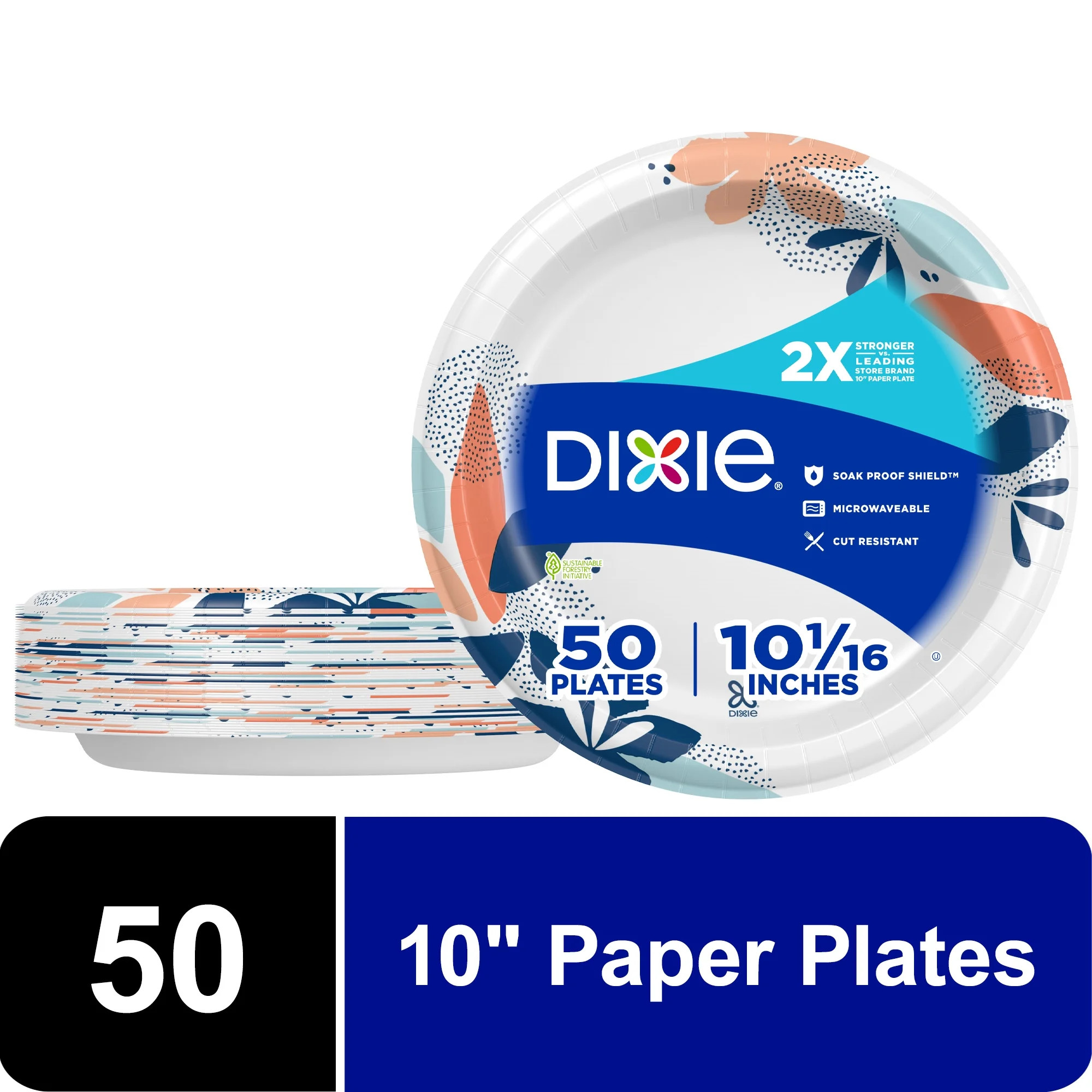 Dixie Disposable Paper Plates, 10", Multi-Color, 50 Count | Walmart (US)