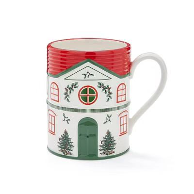 Spode Christmas Village Mug - 14oz Dolomite Coffee Cup with Handle, Festive Holiday Tableware Featuring Winter House Design - Ceramic Mug - (Red) | Target