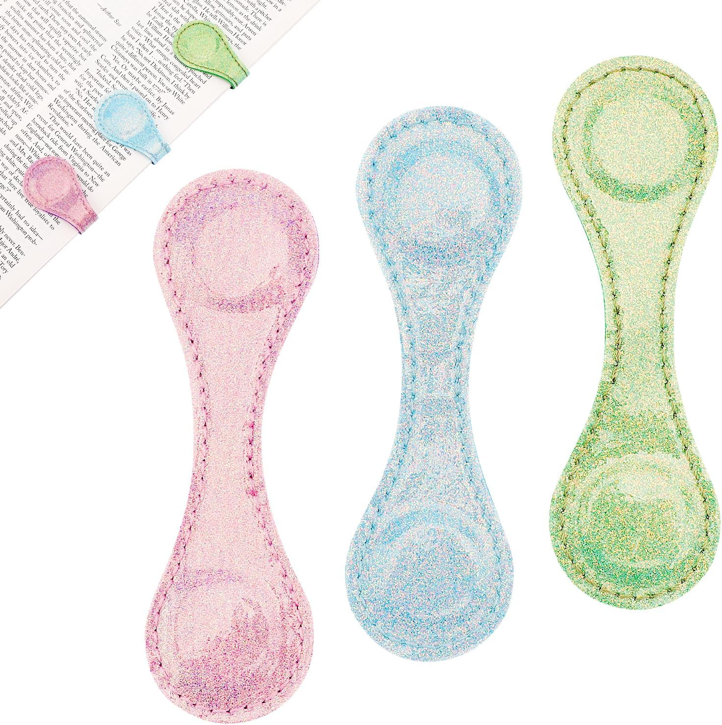 Leather Magnetic Bookmarks, 3Pcs Loose Powder Morandi Magnet Book Mark Clips Gift for Women, Kids... | Amazon (US)